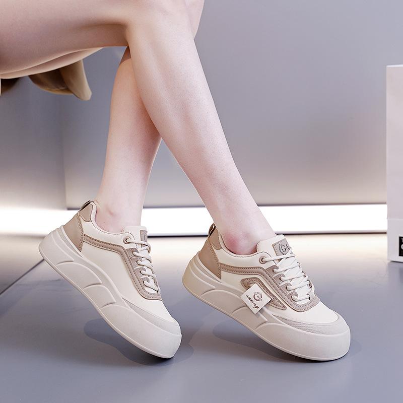 Leather surface little white sports shoes women's spring 2025 new soft-soled non-slip thick-soled casual shoes board shoes women GT8802