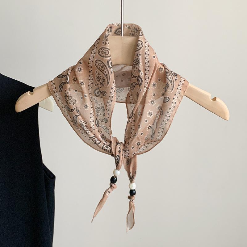 Hong Kong style retro versatile silk scarf fashion triangle scarf high sense elegant temperament accessories thin neck headscarf multi-purpose