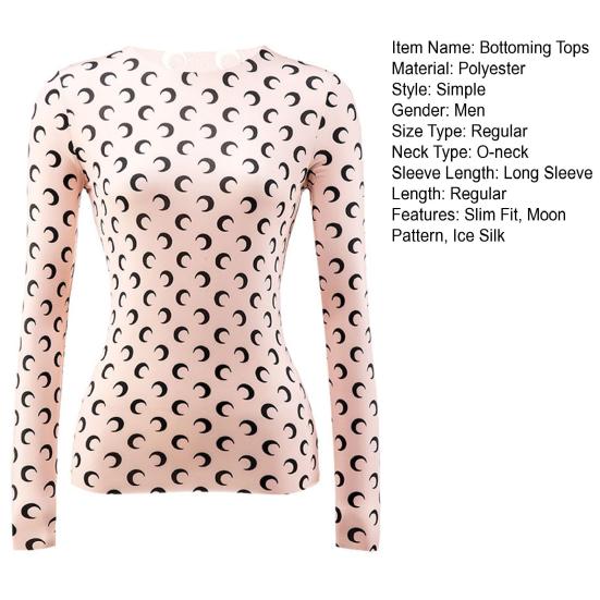 Sommer-Oberteile aus Eisseide, O-Ausschnitt, lange Ärmel, Sonnenschutz, Oberteile mit Mondmuster, dehnbare Pullover-Oberteile mit schmaler Passform