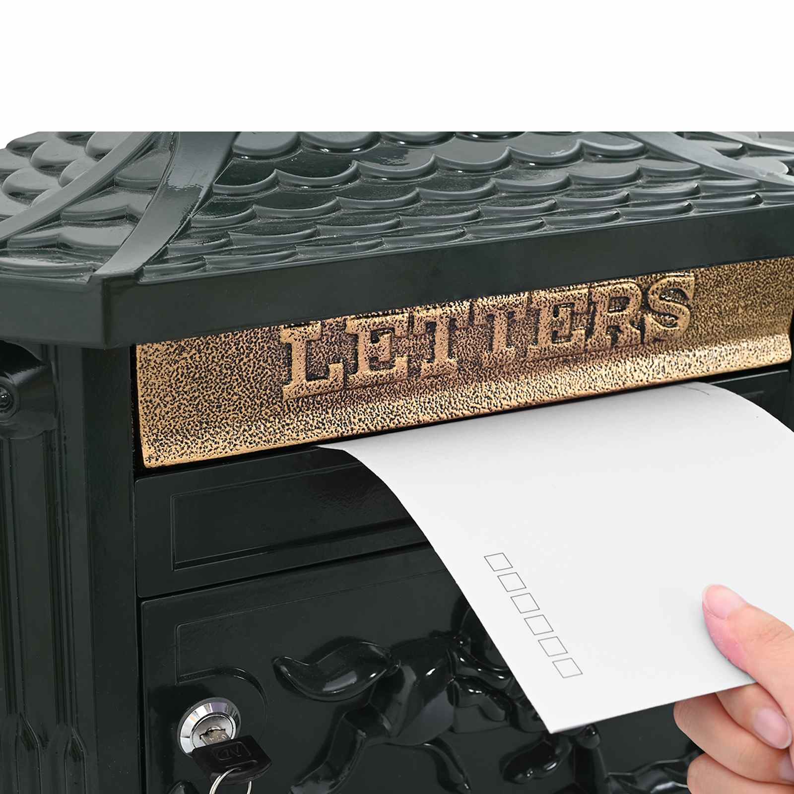 Wandbriefkasten in Grün 40,5 x 16 x 45 cm Gusseisen