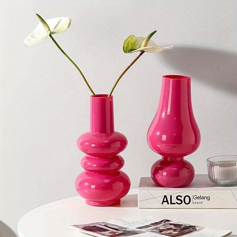 1pc Bohemian Style Pink Glass Vase, Minimalist Vintage Design for Hydroponic Fresh Flowers, Irregular Shape, Ideal for Home