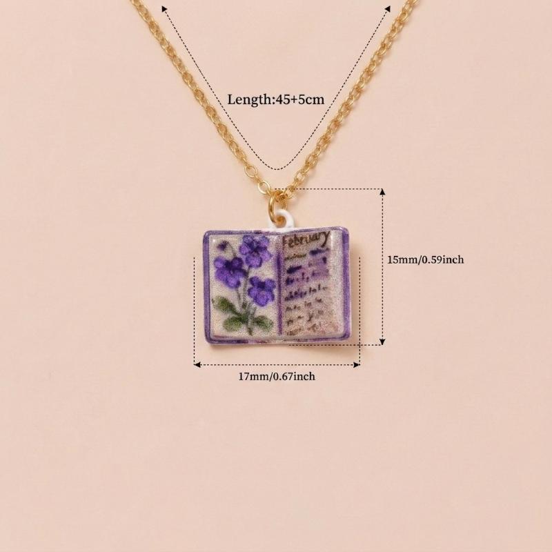 Chic Retro Porcelain Book Necklace Unique Design Birthday Gift for March Born Fashionistas