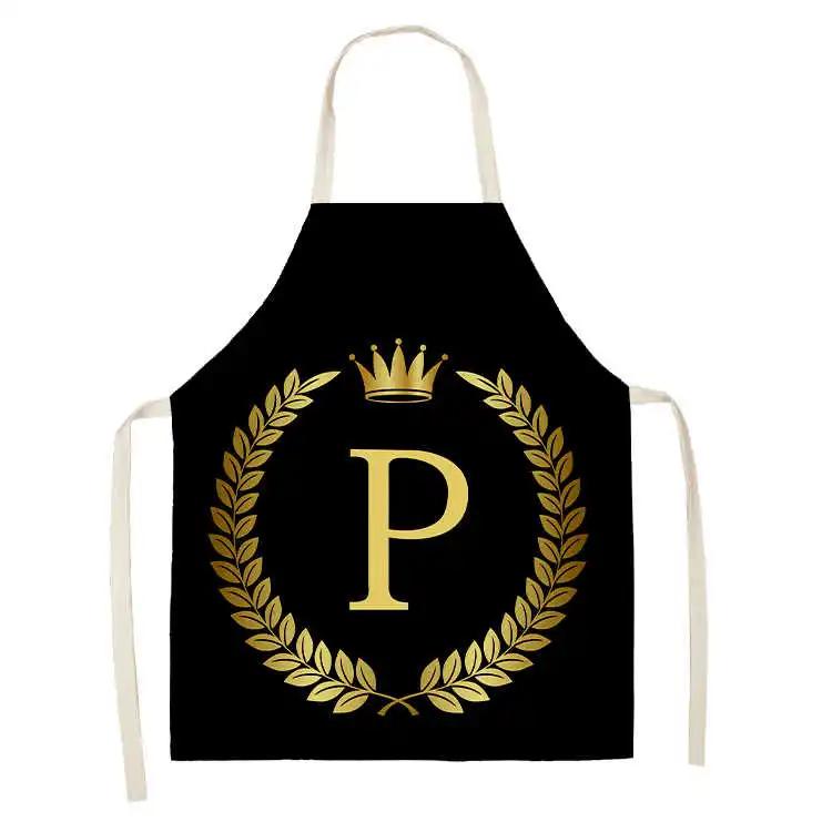 Grembiule da Cucina con Stampa Alfabeto Corona Dorata Nera per Donna Uomo Grembiuli in Cotone Lino per Cucinare Pulizia della Casa Strumenti Tablier