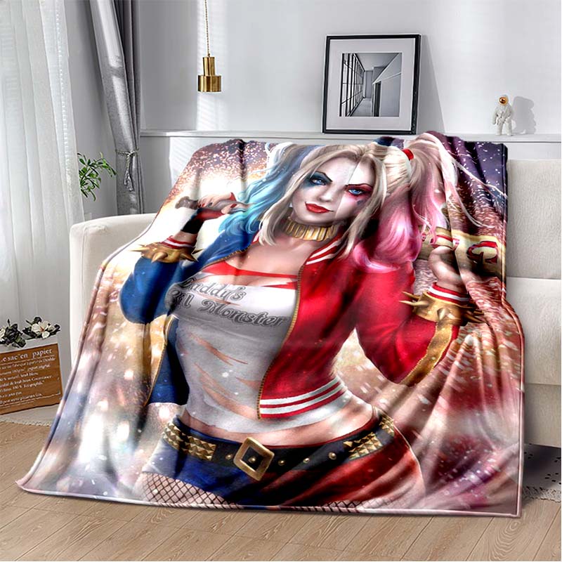 H-Harley-Quinns Movie Character Print Flannel Blanket Cozy Warm Throw Bedroom Sofa Birthday Present Indoor Home Lounge Decor