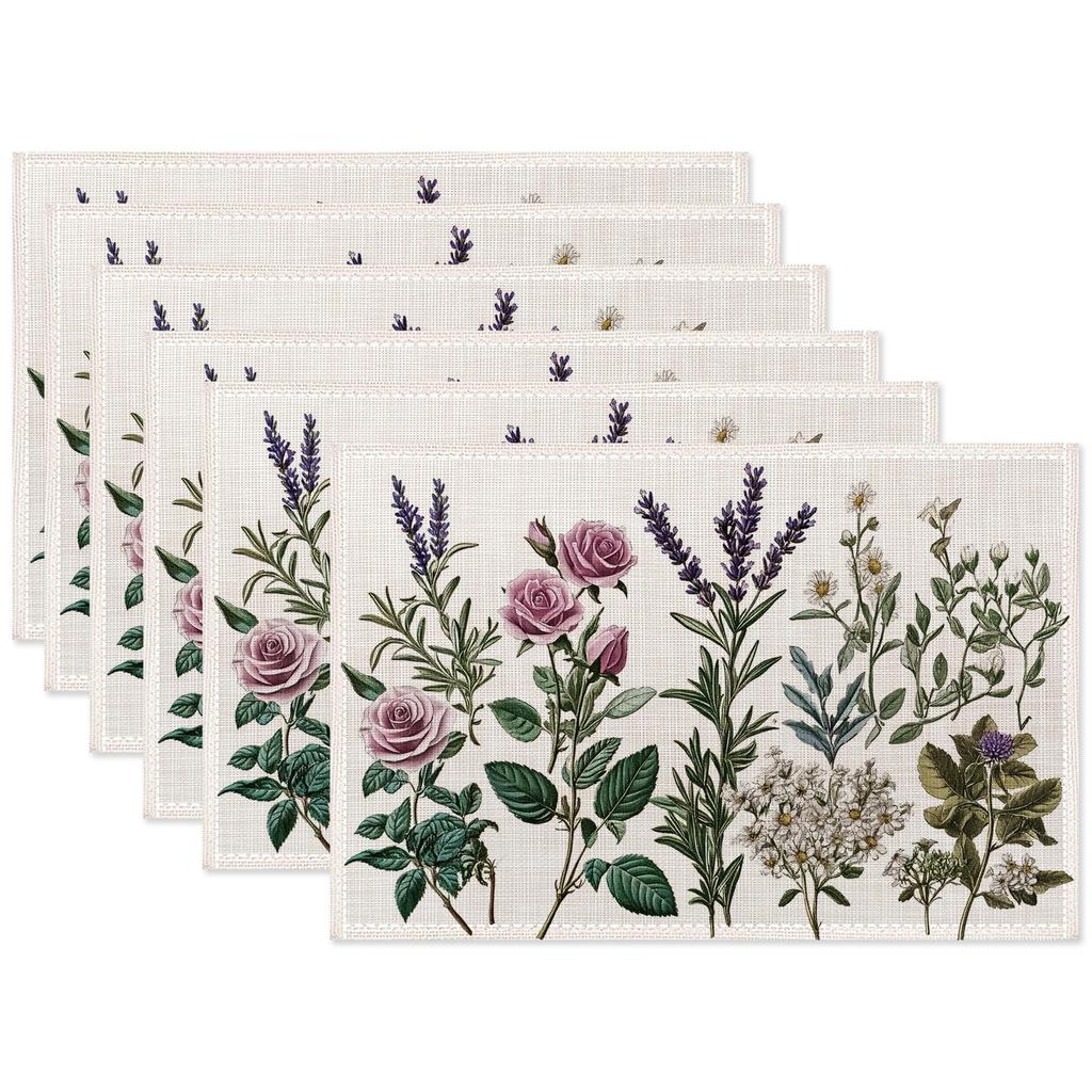 Vintage Magnolia Placemats Set of 6,Waterproof Heat Resistant Dining Table Plate Mat for Home Kitchen Dining Table 12x18Inch