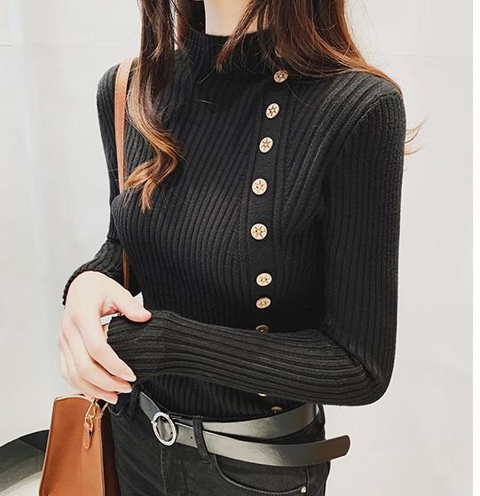 

Женские пуловеры в рубчик на пуговицах, хлопковые свитера с высоким воротником и длинными рукавами, мягкие удобные эластичные джемперы L чёрный