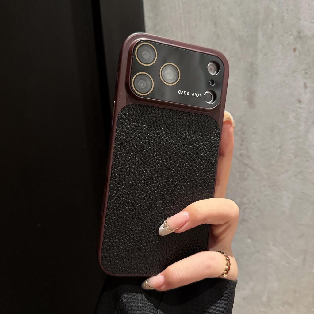 Applicable to iPhone17 leather mobile phone case, high-value couple Apple 16proMax large window all-inclusive protective case