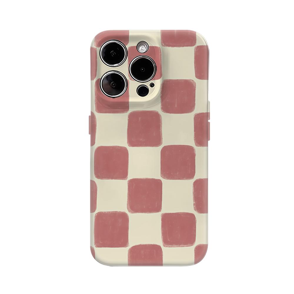 

Blush Check Textured Phone Case for IPhone 17AIR 16E 16 15 14 13 12 11 17 Pro Max Plus Double-layer Back Cover IPHONE17PRO