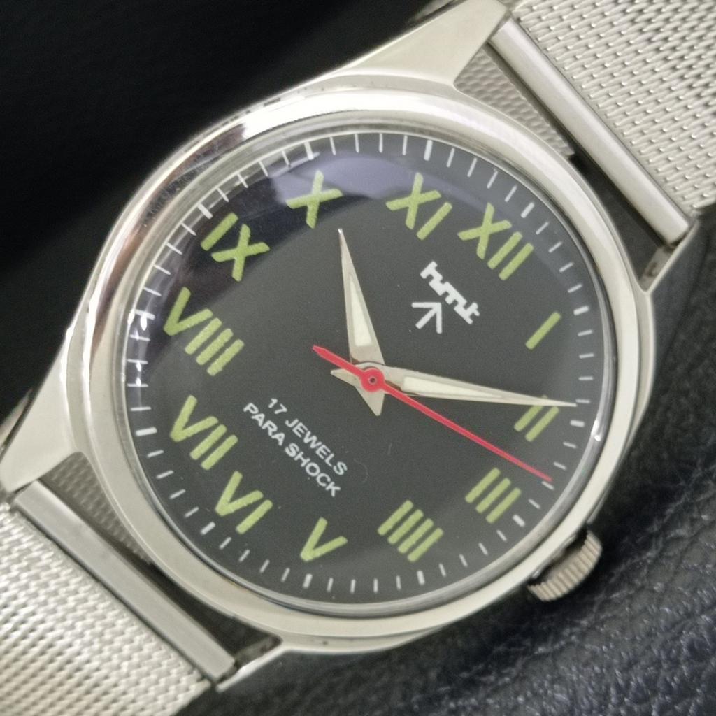 

VINTAGE HMT HAND-WINDING INDIAN MENS ROMAN FIGURE BLACK DIAL WATCH a702846-1 R211-a702846