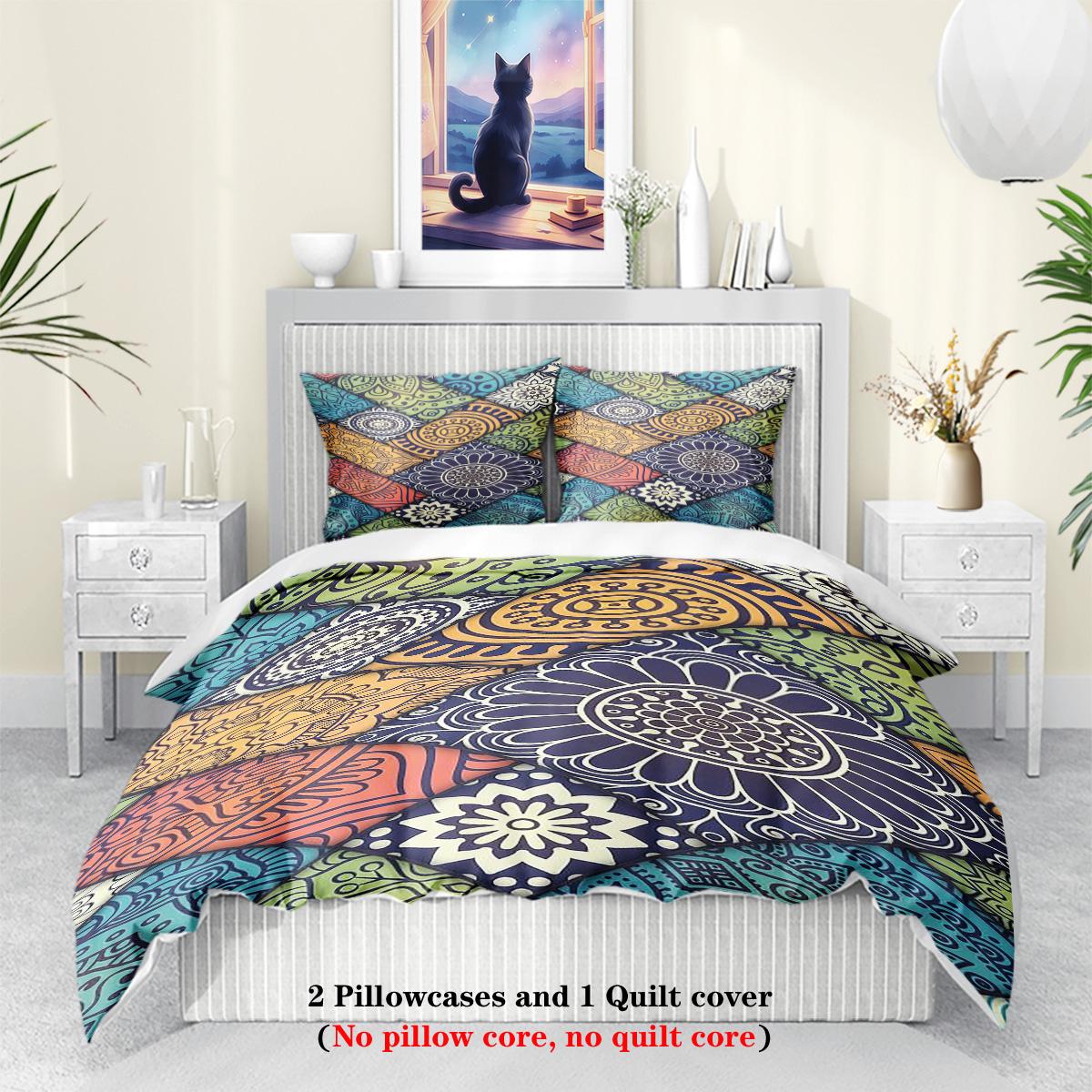

3pcs Bohemian style pattern print duvet cover set,queen, king, double bed, bedroom,hotel (1*Duvet Cover + 2*Pillowcase, NO Core) 135x200cm-EU-Single