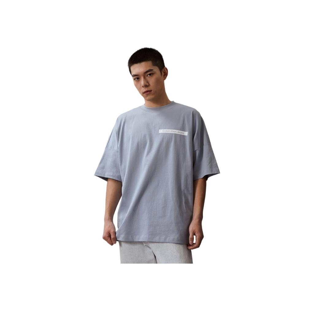 Calvin Klein Casual Round Neck Logo Print Loose Short Sleeve T-Shirt Unisex Tops Light-Blue J400212-DBT
