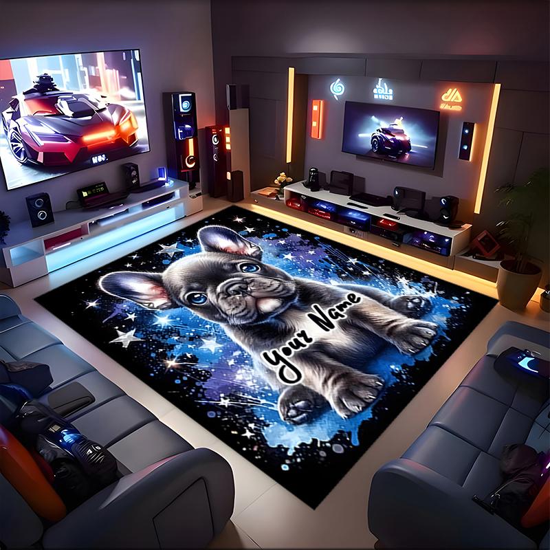 1PC Custom Name Space Pup Dreams Theme Floor Mat Ideal for Living Room, Game Rooms, Office, Bedroom,Floor Mat Playful Design