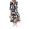 2023 European & American Style Printed Shirt Dress with Pockets - Casual Autumn Long Skirt with Tie