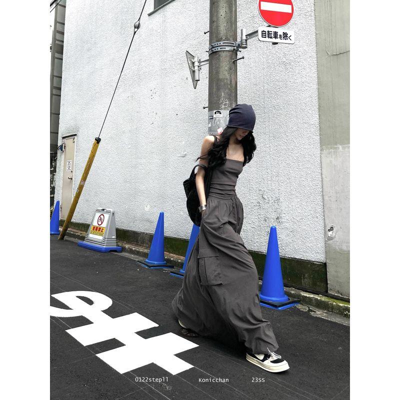 

0122stepll Bella Aesthetics Gyaru Set Women Gray Tube Top Top Low Waist Skirt Two-piece Set Chest L