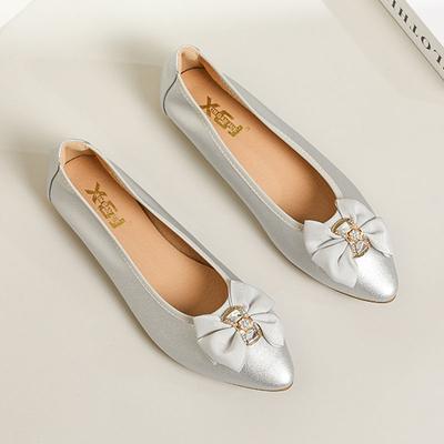 Weichsohlige Frühling- und Sommer-Damenschuhe Bequeme Spitzschuh-Damen-Slipper Schleife Leder-Flats für Damen WSH5334