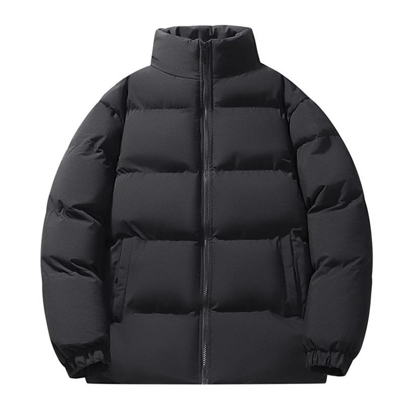Men's Unisex Stand Collar Cotton Jacket - Solid Color, Warm, Thick, Plus Size, Trendy Autumn/Winter Coat