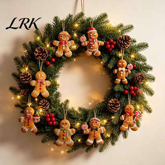 Christmas Fireplace Ornament Set Gingerbread Man Wooden Ornaments, Cute Xmas Tree Vintage Style Holiday Favors Hanging Decoration for Party