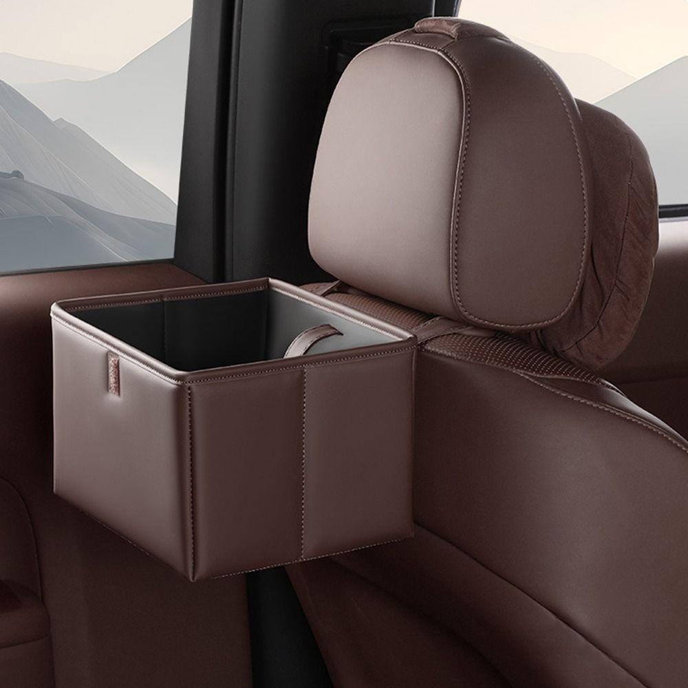 Leather Foldable Car Trash Bin Hanging Car Backseat Storage Box Vehicle Trash Can  Car Supplies