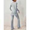 Women's Loose Fit Two-piece Suit Long Sleeve Knit Top High Waist Flare Pants Solid Ribbed Loungewear Matching Set