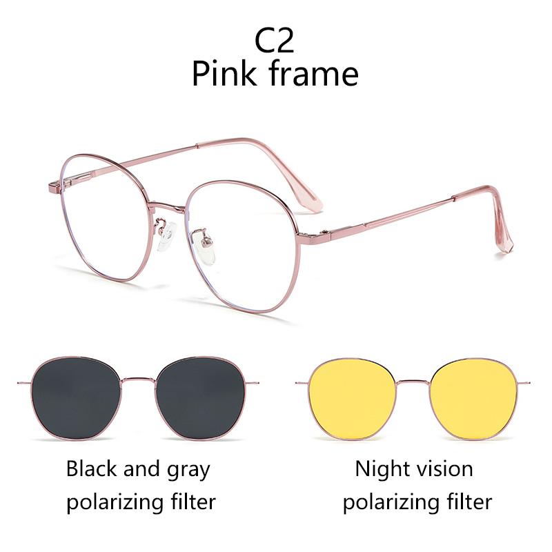 3 In 1 Metal Oval Frame Magnetic Attraction Suitable Prescription Glasses Frames Polarized Clips Sunglasses Two-In-One Lensed
