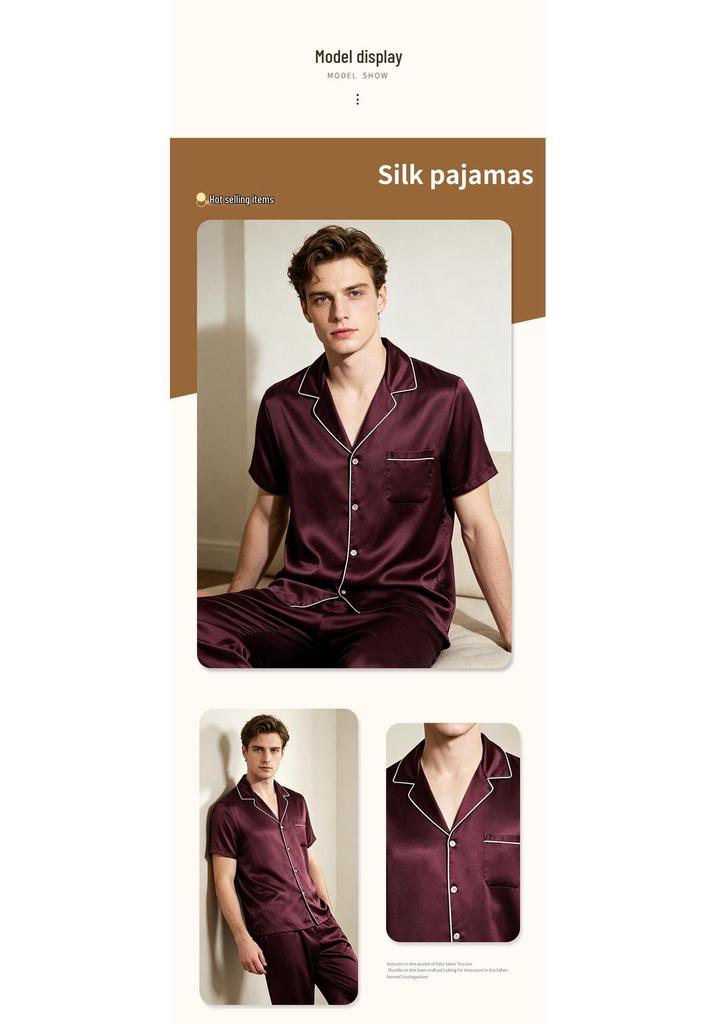 Men's Summer Silk Pajamas Set - 19 Momme Heavyweight Mulberry Silk, Short Sleeve Homewear