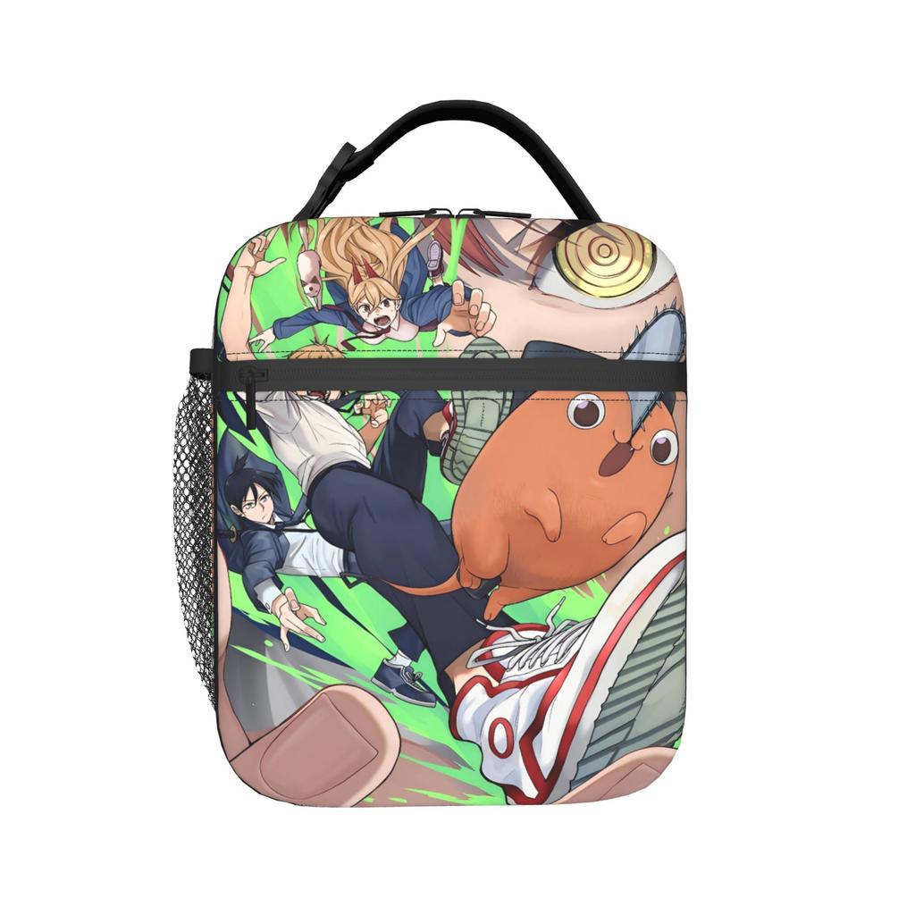 Chainsaws Man Lunch Bag Characters Kawaii Lunch Box Outdoor  Portable Zipper Thermal Lunch Bags For Unisex Oxford Cooler Bag