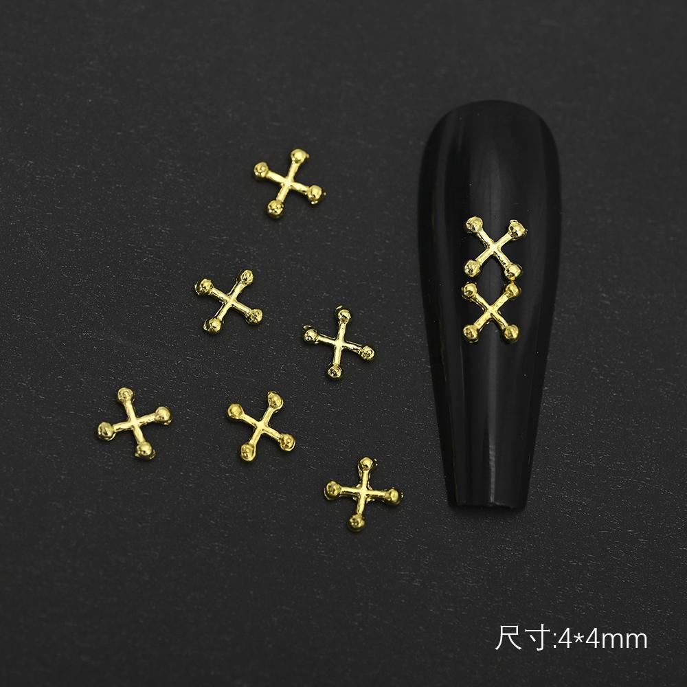 100/20/10 szt. Złote/Srebrne Metalowe Krzyżyki Ze Stopu Ozdoby do Paznokci 3D Punkowy Styl Krzyż Kształt X DIY Dekoracja Paznokci Akcesoria do Paznokci