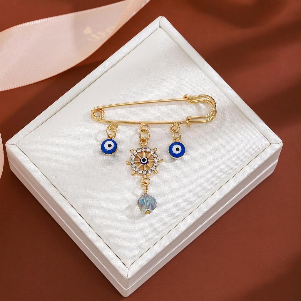 Creative Rhinestone Devil's Eye Tassel Brooch: Women's High-End Blue-Eyes Sweater Pin