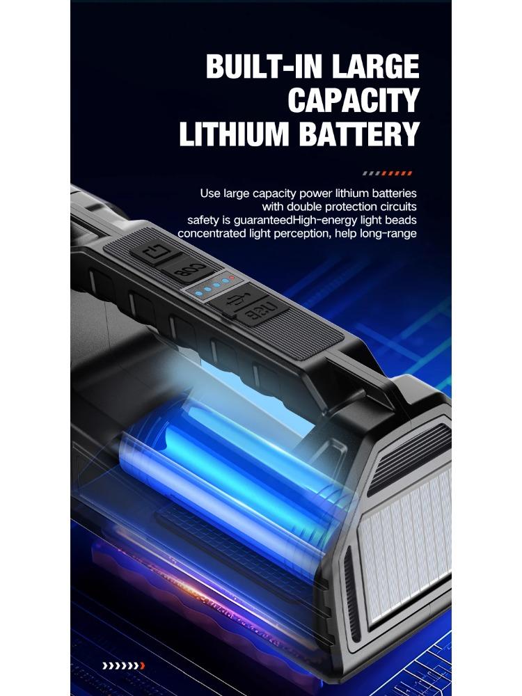 New Flashlight Solar Searchlight Strong Light Illumination Portable Handheld Flashlight Outdoor Multifunctional Lighting