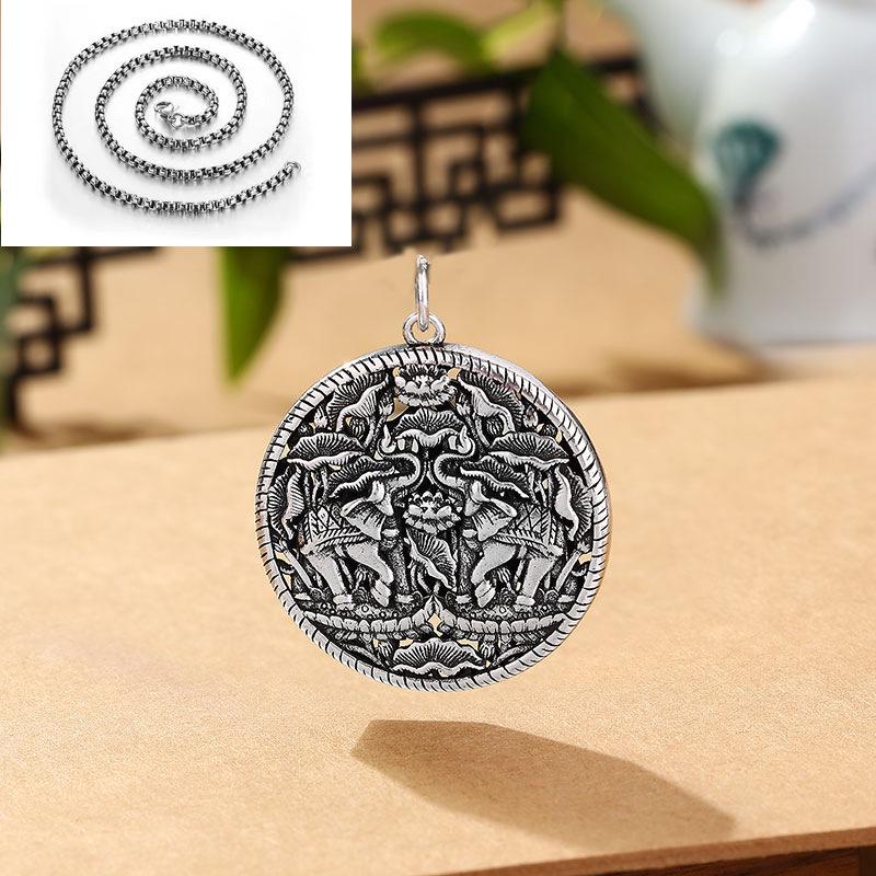Sterling Silver Retro Slavic Lotus Pendant Viking Necklace for Men