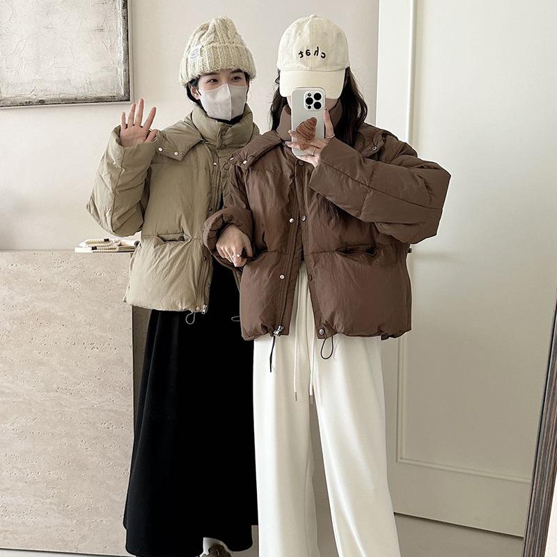 Hooded Candy Color Down Jacket Women's 2024 Winter Fashion Sweet Small Pocket White Duck Down Thickened Bread Jacket