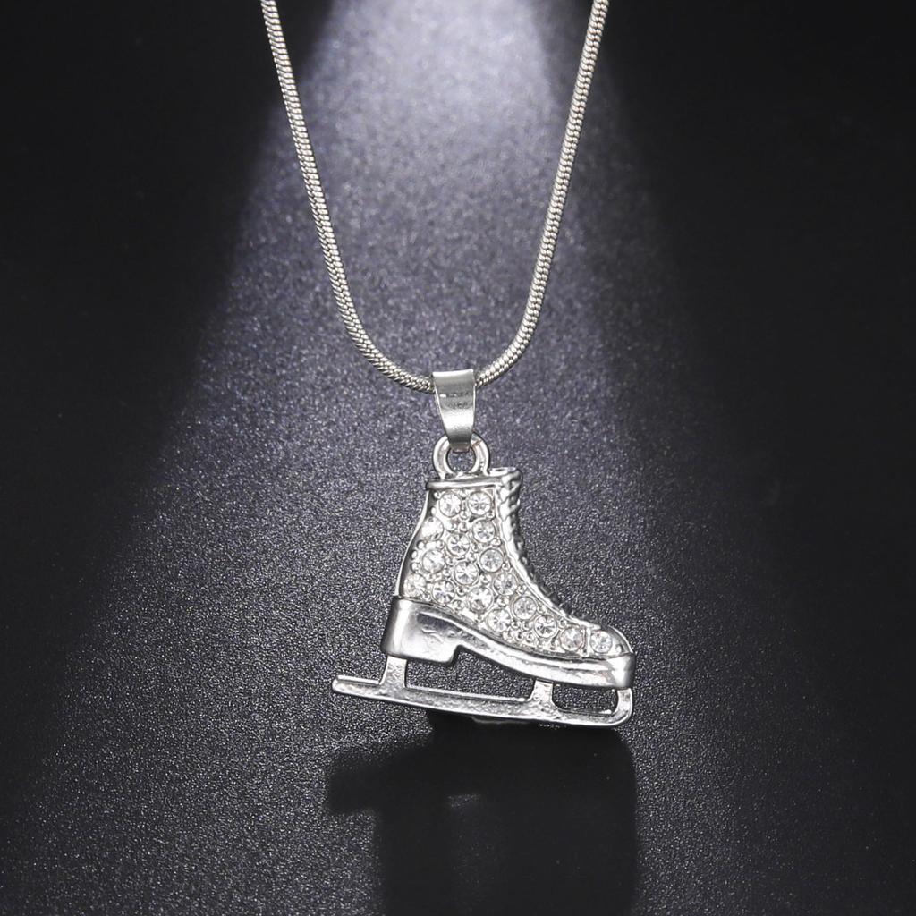 Dreamtimes Zircon 3D Ice Skate Shoe Necklace White Enamel Luxury Blue Pink Crystal Pendant Gift For Man Women Girl Chain Jewelry