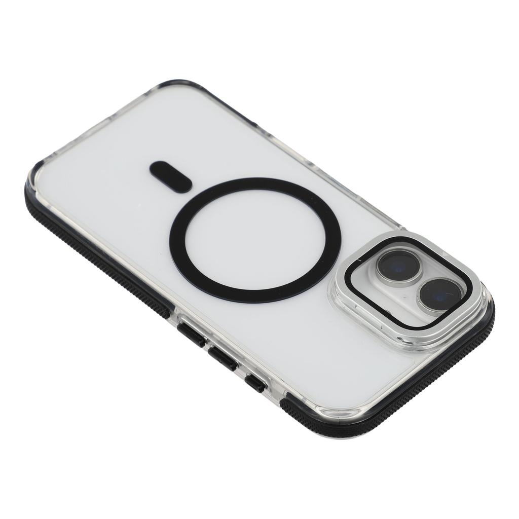 For iPhone 16 Magnetic Case TPU Acrylic Clear Phone Back Cover with Lens Protector Kickstand
