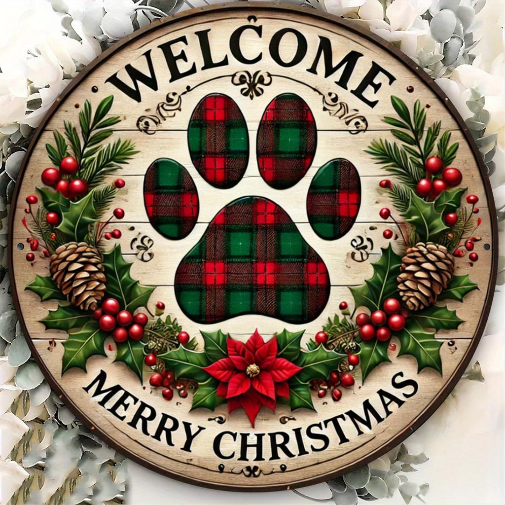 Welcome Paw Print Sign. 8x8 Inch Round Aluminum Decor for Bars, Cafes & Clubs.