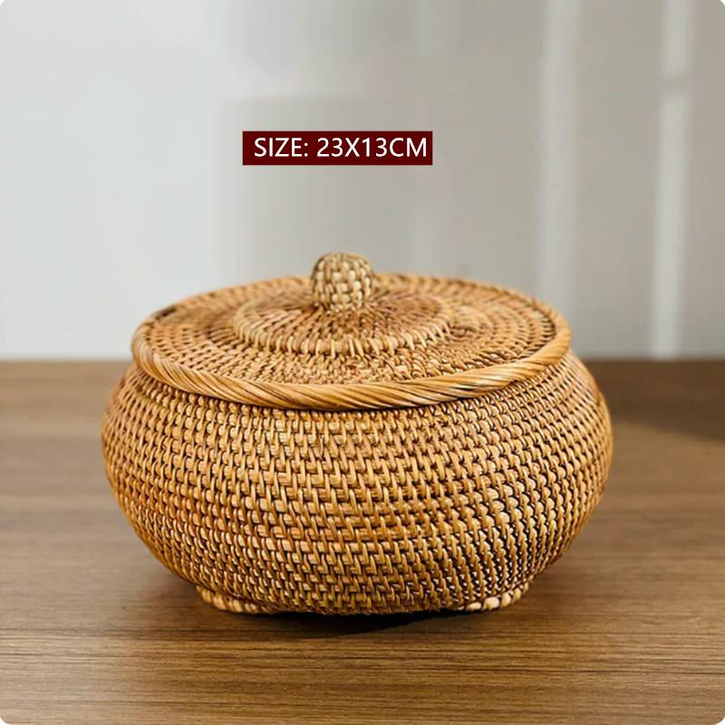 1PC Handmade Woven Fruit Basket Exquisite Snack and Fruit Tray Large-sized Rattan Snack Storage Basket Kitchen Bread Basket