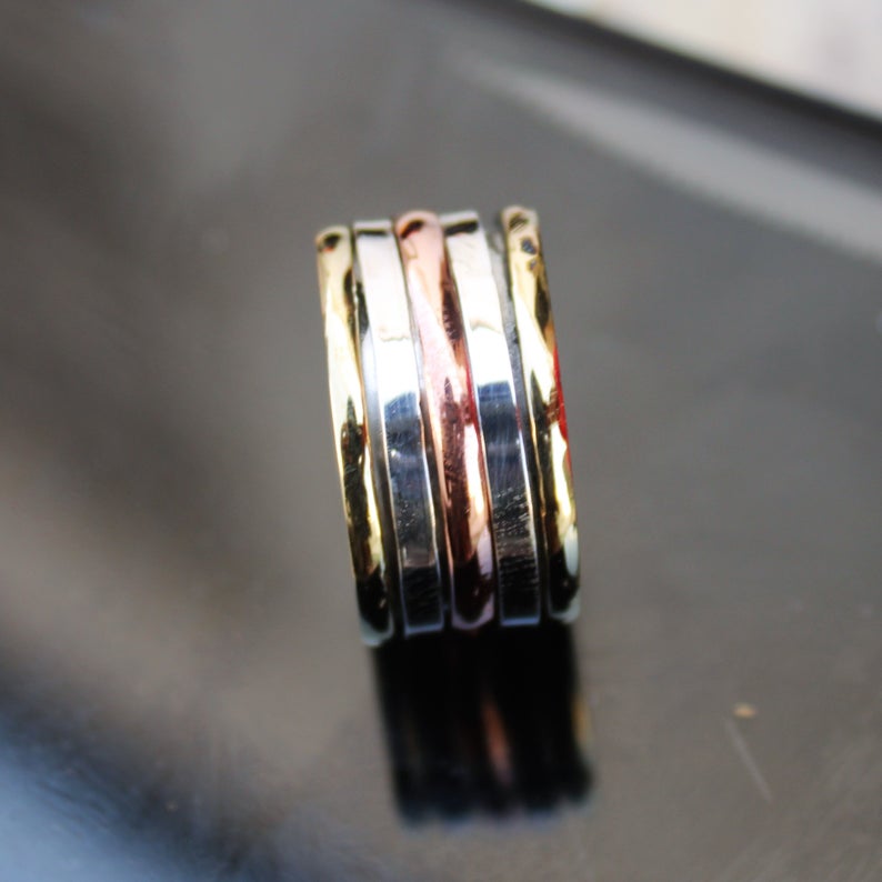 Anel giratório de designer, anel giratório de prata esterlina 925, anel de polegar de prata feito à mão, anel boho, presente de Natal, presente de dia dos namorados