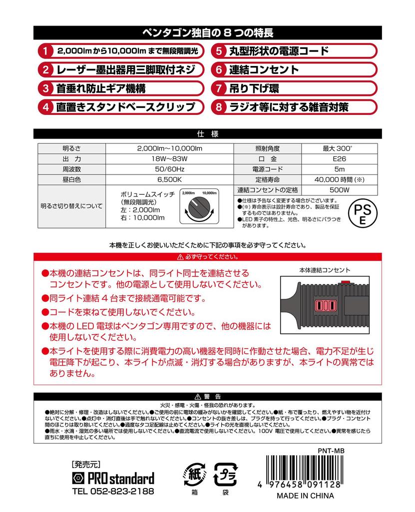 Openable LED Light, 10,000lm - 2,000lm, Stepless Dimming [Pentagon MB] PNT-MB
