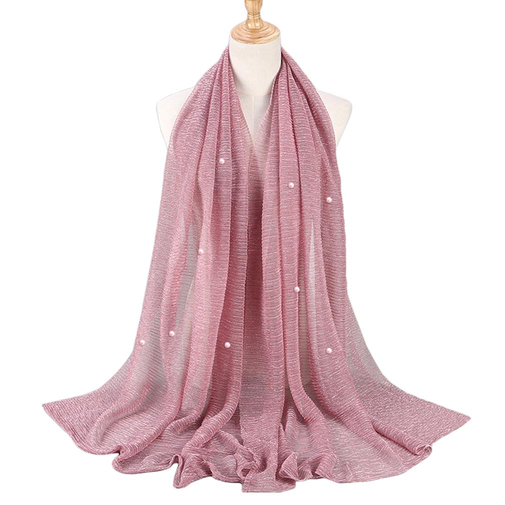 Women's Elegant Pleated Shawl Scarf, Lightweight Breathable Scarf with Beads, Versatile Sunscreen Shawl for Daily/Party