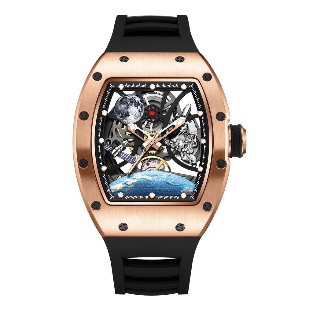 2026 Luxury Automatic Skeleton Men's Watch Montre Homme Automatique Vogue Blue Dial Silicone Strap Fashion Mechanical Watches