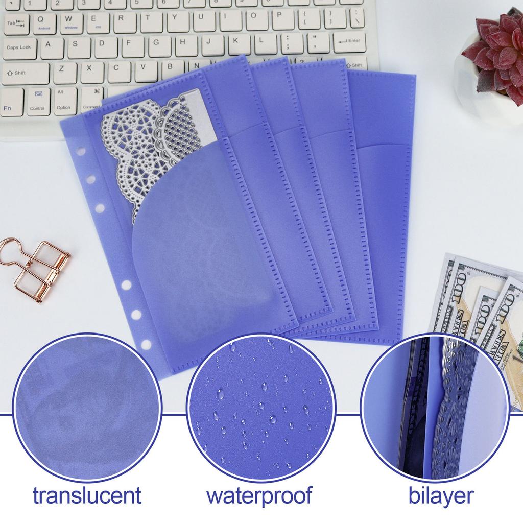 A6 Blue Binder Pockets Binder Folders for Notebook Divider Page Waterproof PVC Leaf Document Filing Bag