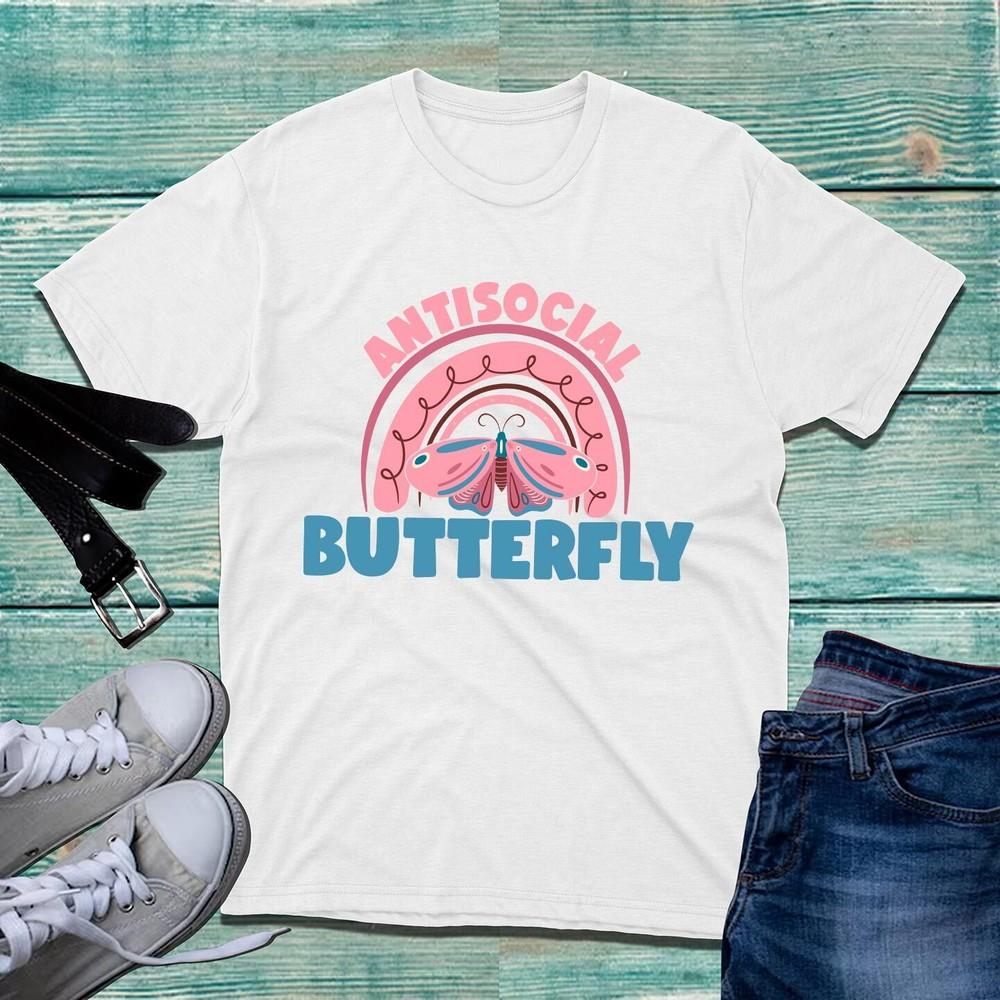Antisocial Butterfly Tshirt Introvert Sarcastic Butterfly Quote Retro Tee Top S