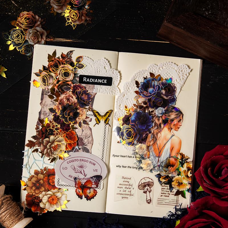 Neko Sennin Masking Set of 6 DIY Christmas Planner Floral Miscellaneous Gold Leaf Tape, Rolls, PET, Gift, Decoration, Transparent, Material, Print,