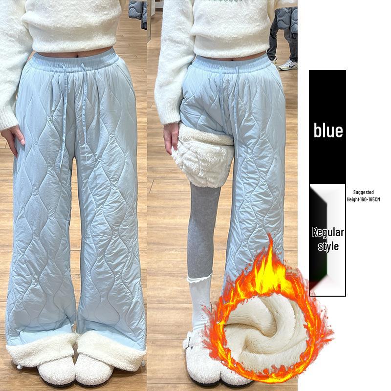 Women's Blue Northeast Fleece-lined Wide-leg Cotton Pants for Autumn/Winter - Windproof, Coldproof Ski Wear