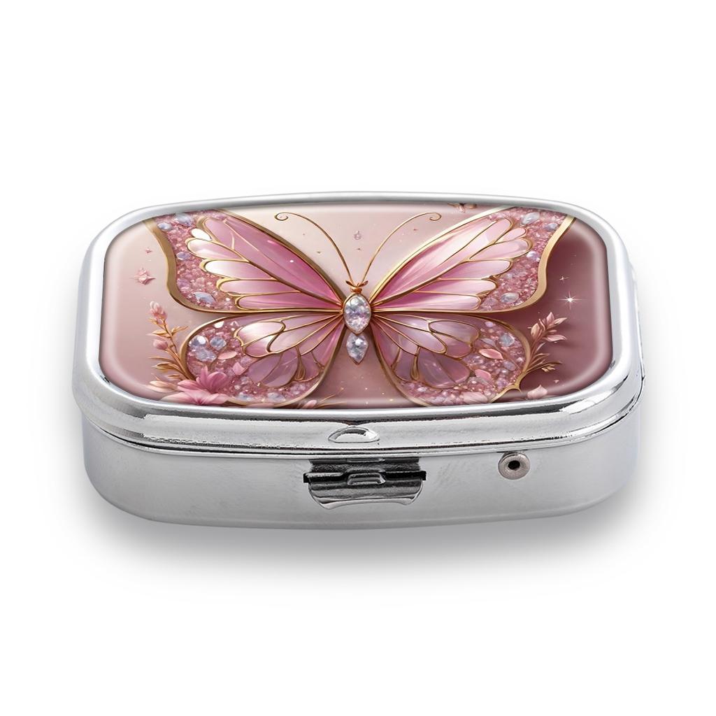 Portapillole Portatile con 2 Scomparti, Mini Custodia Organizer in Metallo per Medicine, Carino Contenitore Stampato per Pillole, Vitamine, Gioielli, Viaggio, Uso Quotidiano