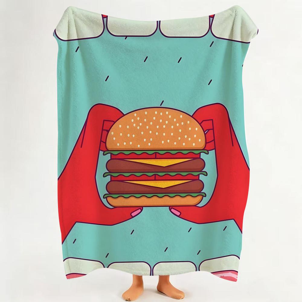 Food H Hamburger P Pizza Throw Flannel Throw Blanket Suitable for Sofa Living Room Bedroom
