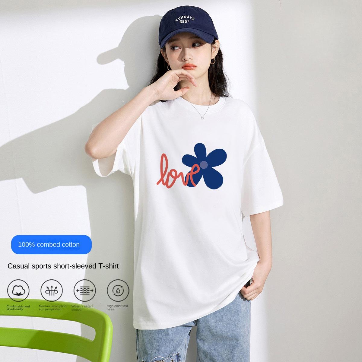 Летняя хлопковая футболка с коротким рукавом с буквенным принтом — фото 11