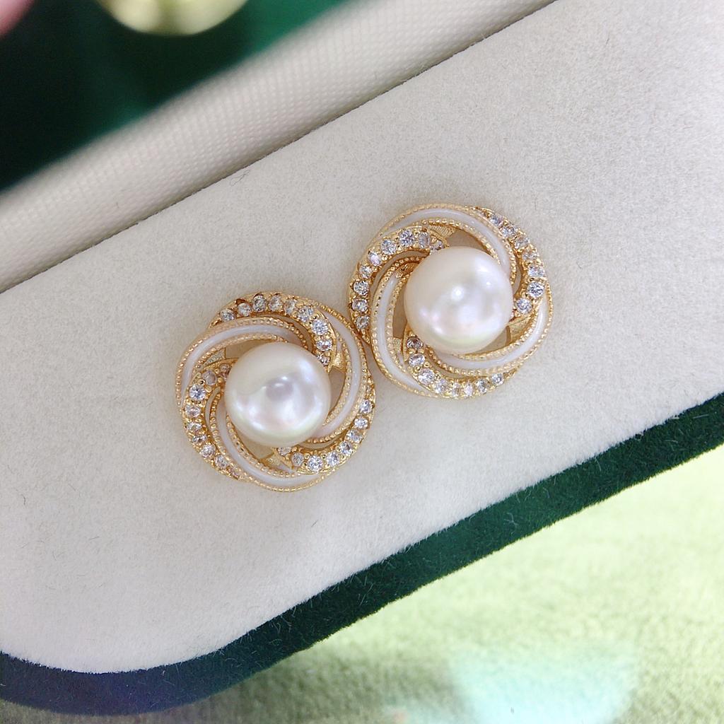 Natural Freshwater Pearl Earrings, French Retro Bird's Nest Classic Style, Exquisite and High-end Jewelry, Women's Jewelry