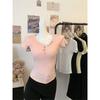 Summer Women Slim V Neck Short Sleeve Tee Diagonal Button Casual Basic Top