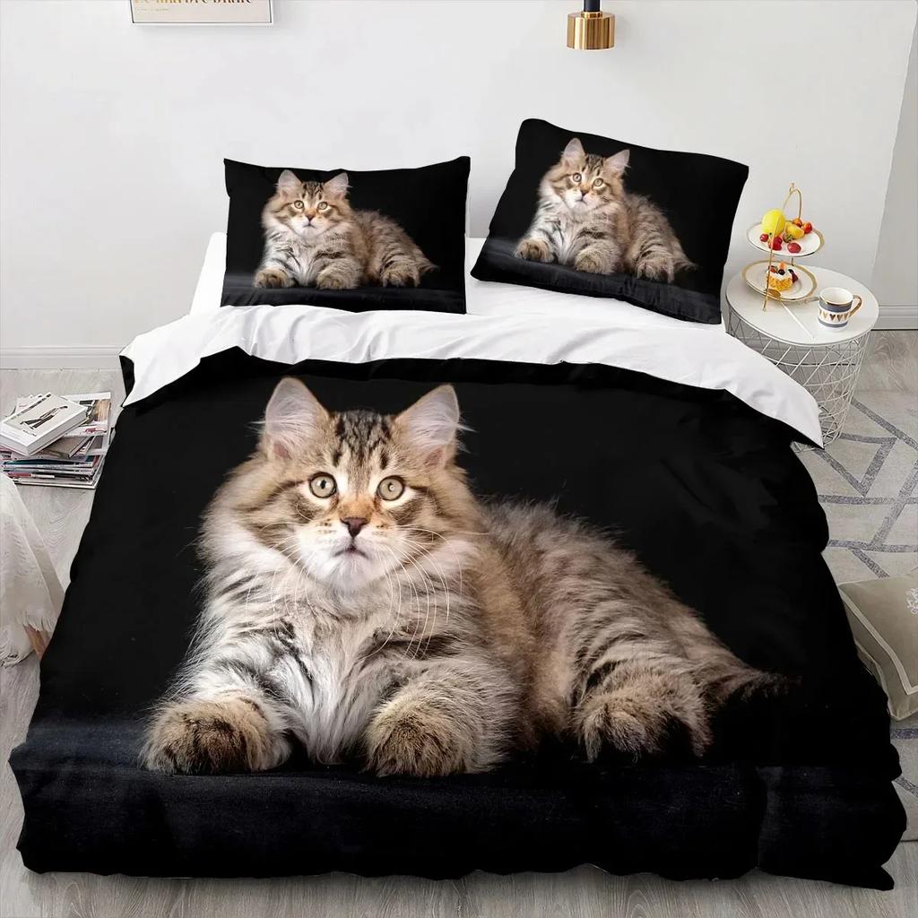 High-End Premium New 3D Print Animal Cat Comfortable Duvet Comfortable Quilt Cover Pilowcase Beding Set Children Bedrom Decoration Home Textile