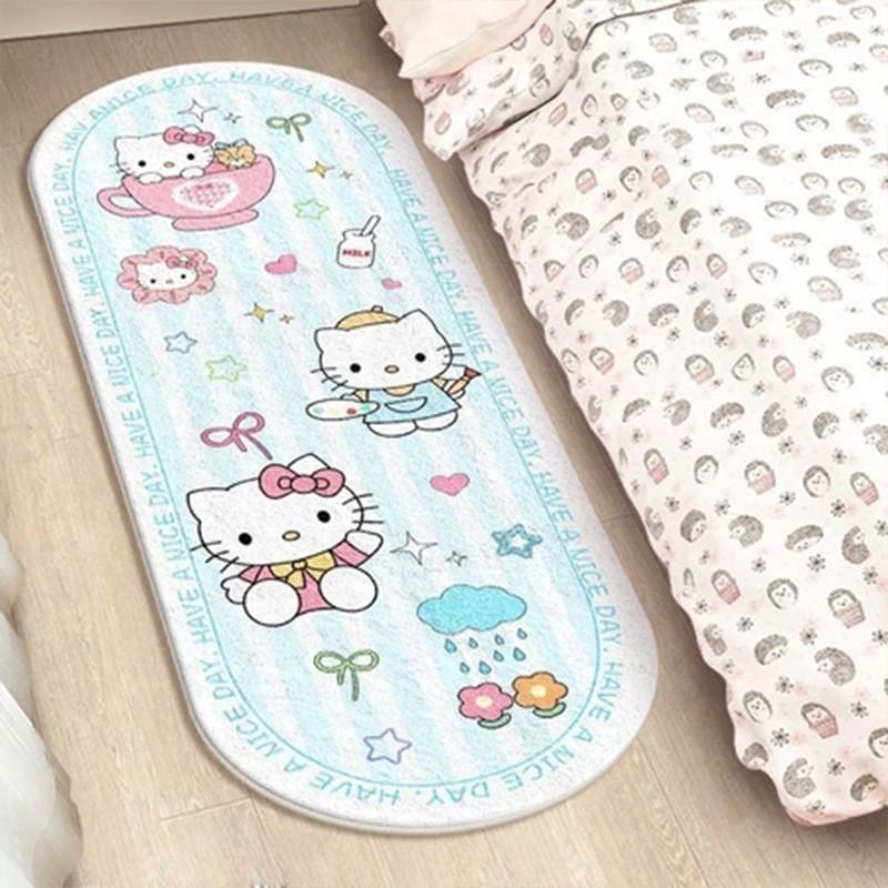 Kawaii Kitty Cartoon Bedroom Rug Soft Velvet Floor Mat Bedside Non-Slip Washable Decor